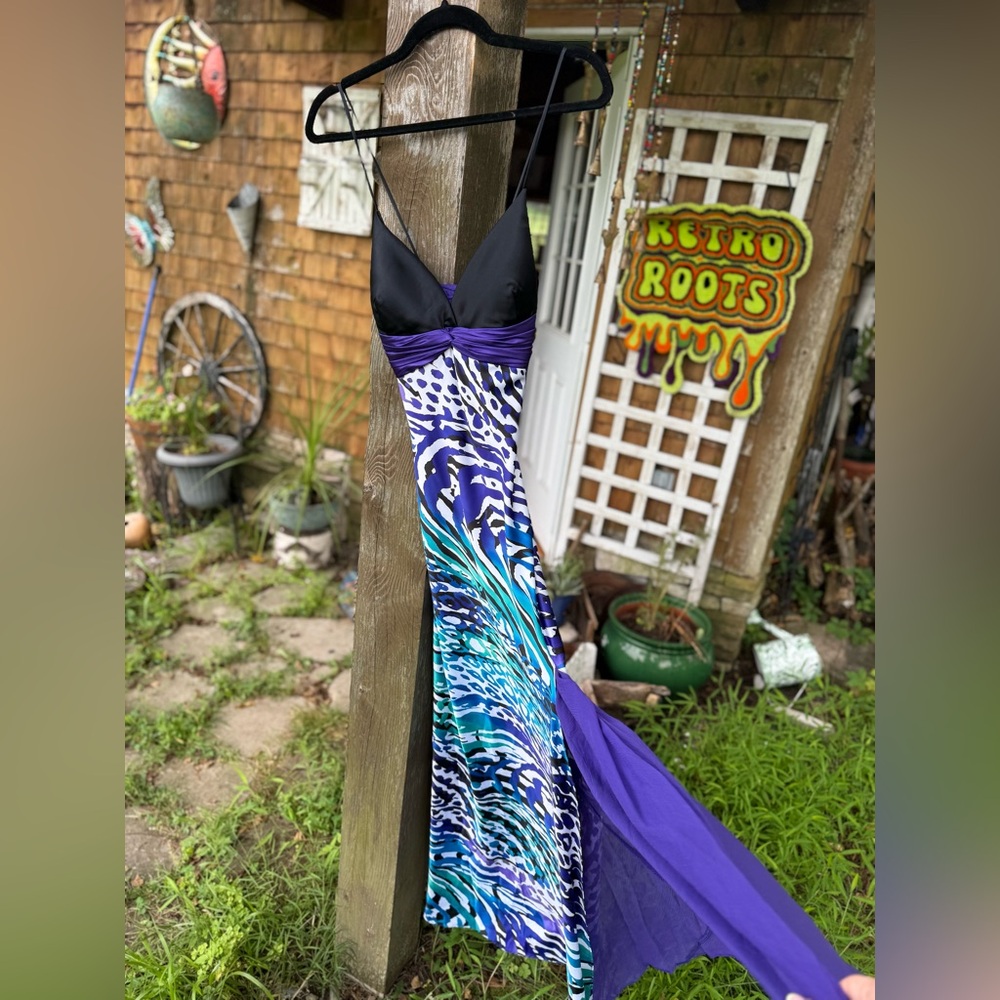 Cache Y2K Abstract Animal Print Prom Dress